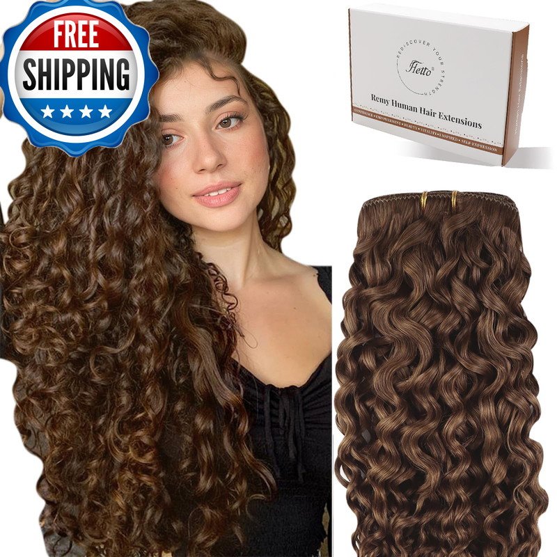 Hetto Curly Clip In Hair Extensions – Medium Brown 120G 7Pcs 22 Inch Nw – 3B-3C