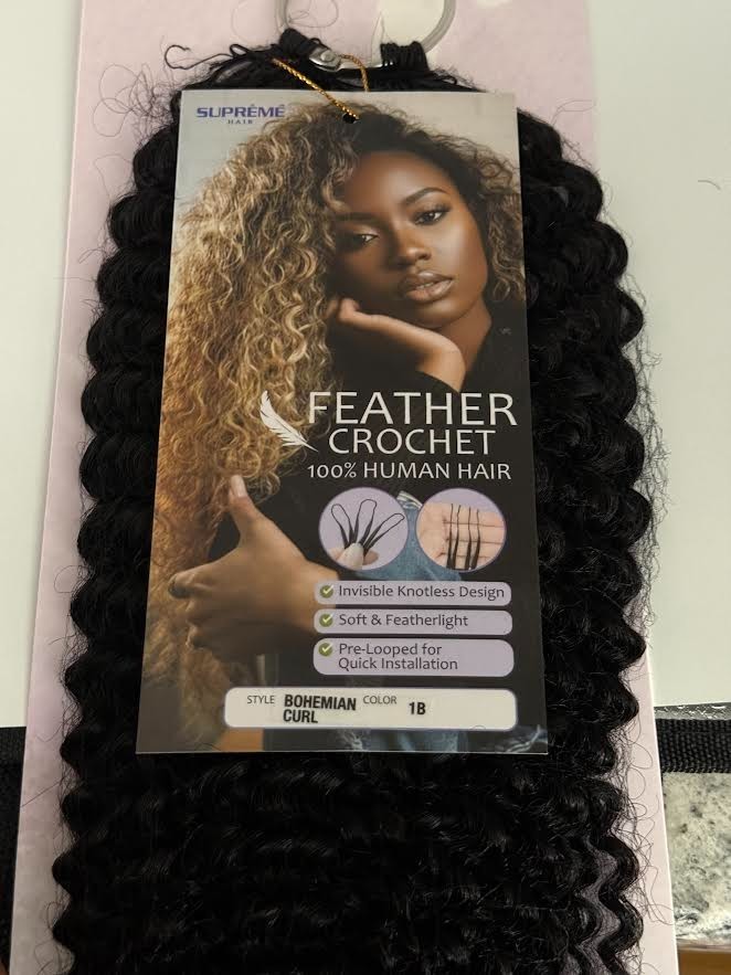 FEATHER CROCHET 100% HUMAN BOHEMIAN CURL HAIR INVISIBLE CROCHET HAIR