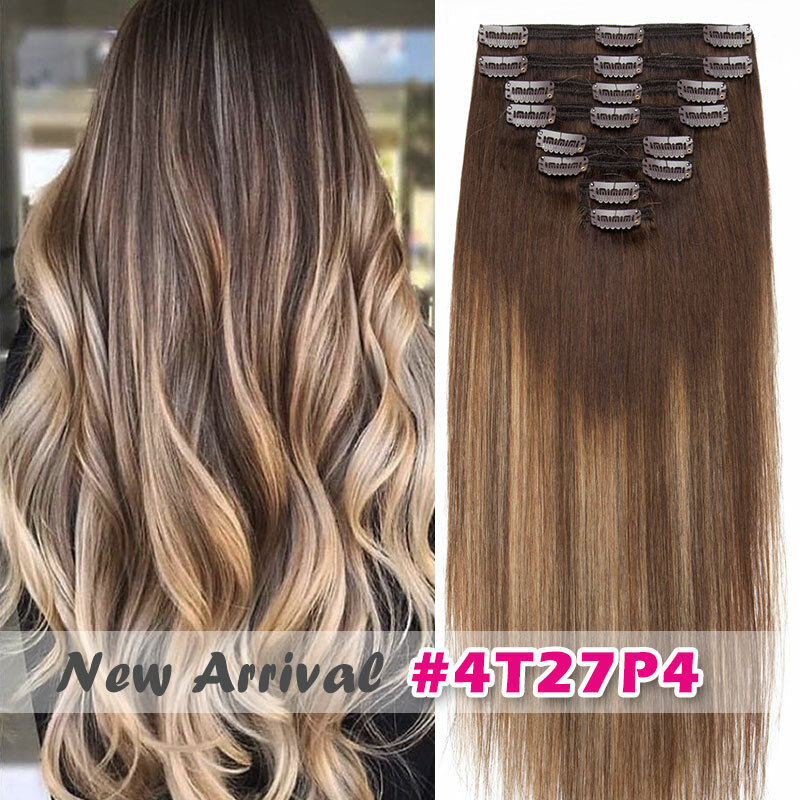 Extra Thick Double Weft Clip In Weave Remy Human Hair Extensions Full Head Brown