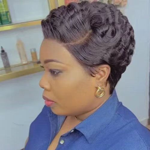 Women’s African Style Short Finger Wave Wig, Rose Net Synthetic Curly Wig