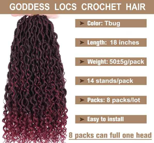 COOKOO Bohemian River Faux Locs Synthetic Braids Hair 18 Inch 8 Packs Burgundy