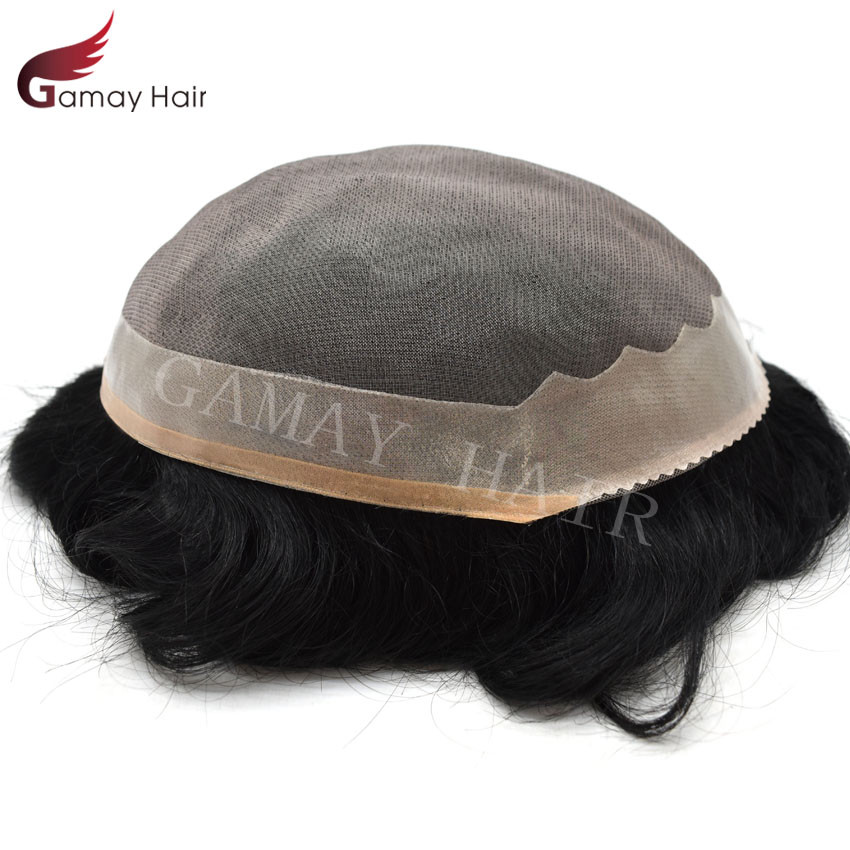 Mens Toupee Human Hair Piece Unit System Fine Mono Poly Skin NPU Around Mens Wig