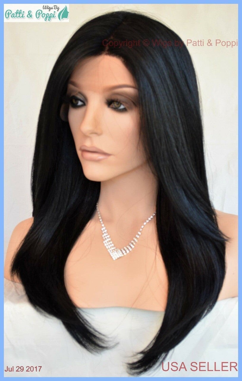 Swiss Lace Front Wig by Sepia 4X4 Silk Top Heat Safe Long Thick Color #1 1237