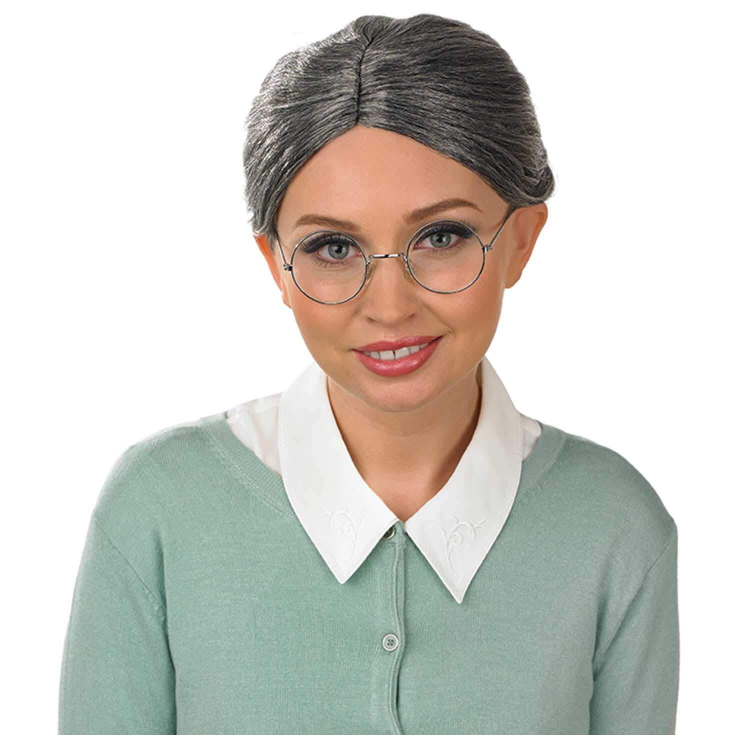 Grandma Wig Gray Bun Wig Granny Wig Old Lady Costume for Women Adult Old Lady…