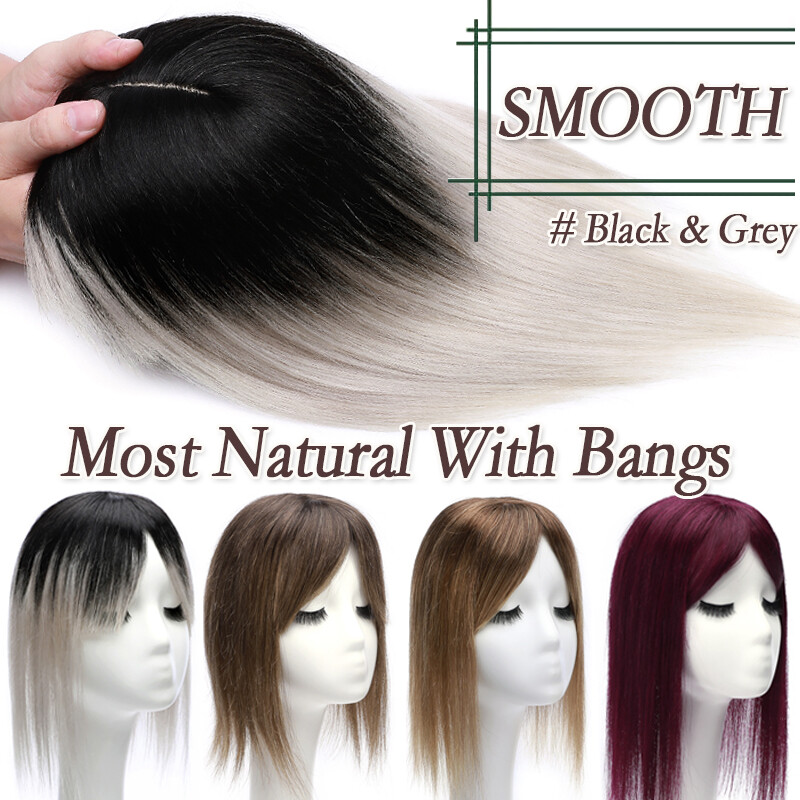Women Topper Hairpiece with Bangs Clip In Top Remy Human Hair Toupee 7*13cm