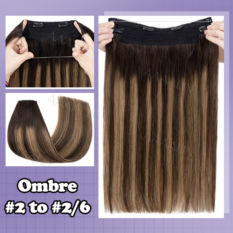 Invisible Wire In 100% Real Remy Human Hair Extensions Clip In Hairpiece 1PCS US