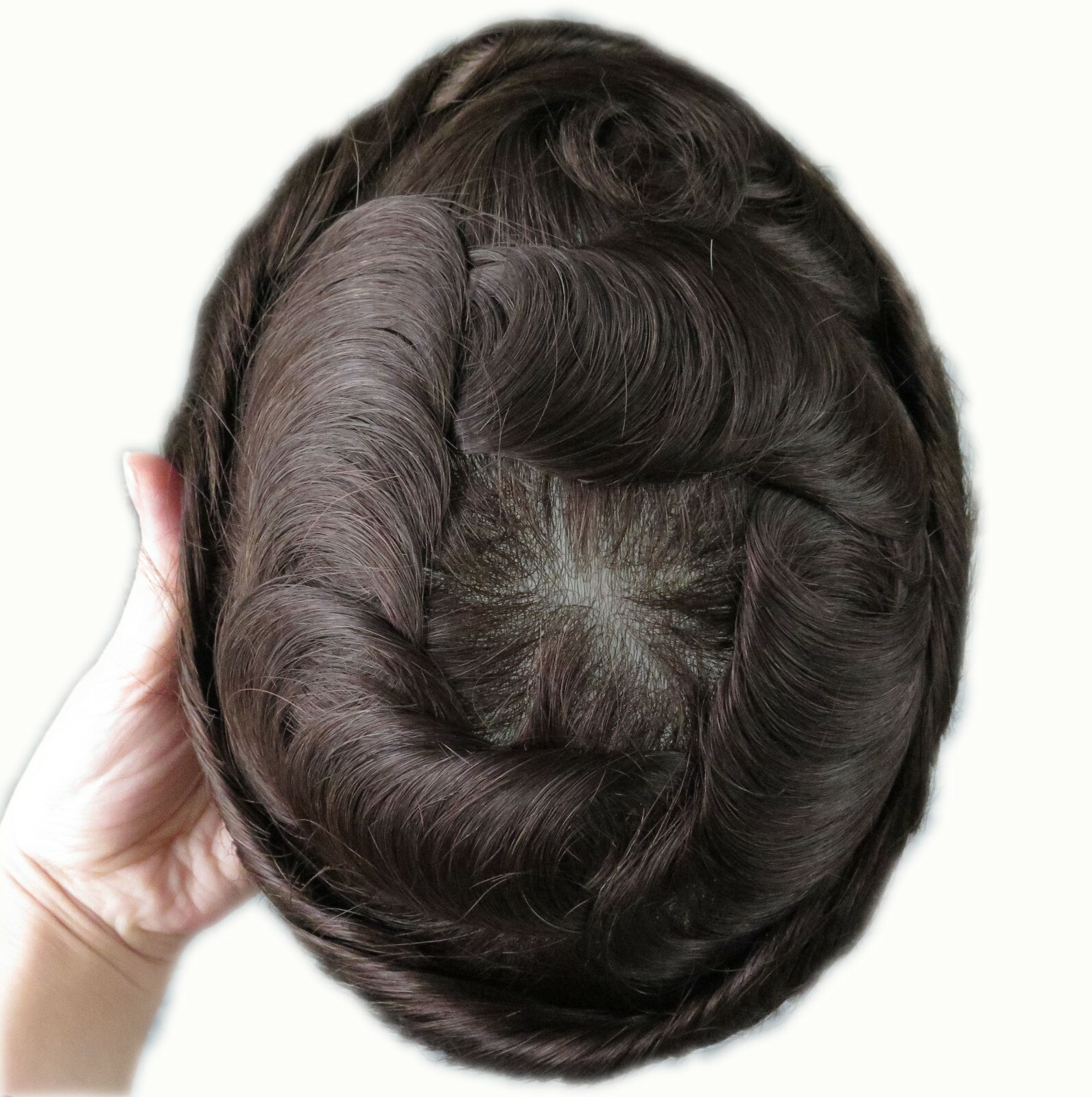 Natural Mens Human Hair Replacement System Thin Skin V-LoopToupee Hairpieces #2