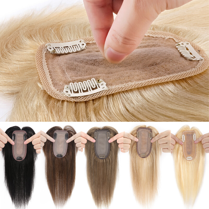 Women Topper Hairpiece with Bangs Clip In Top Remy Human Hair Toupee 7*13cm