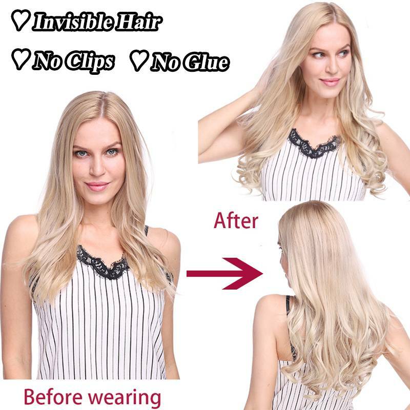 Thick Hidden Weft Wire In One Piece Remy Human Hair Extensions No Clip Balayage