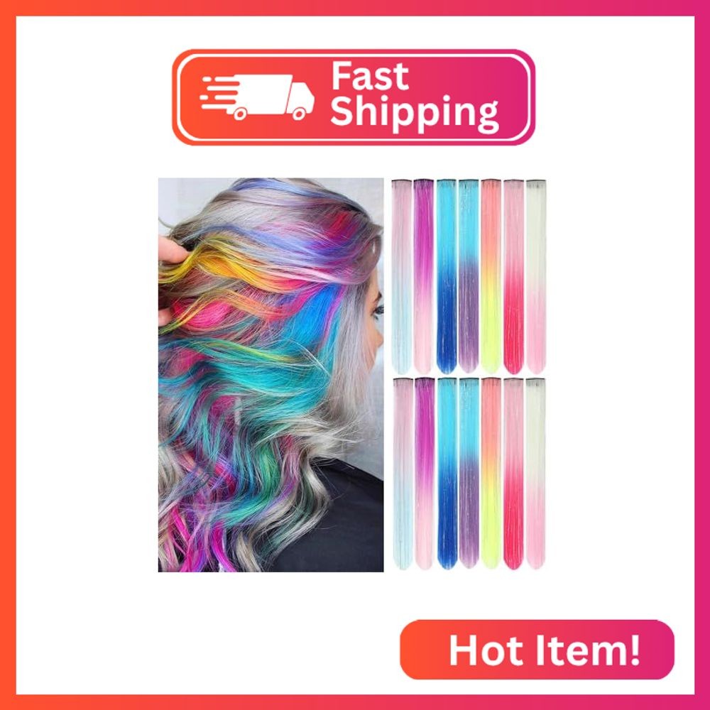 14Pcs Colored Hair Extensions 14Inch Multi-Colors Straight Clip in Hair Extensio