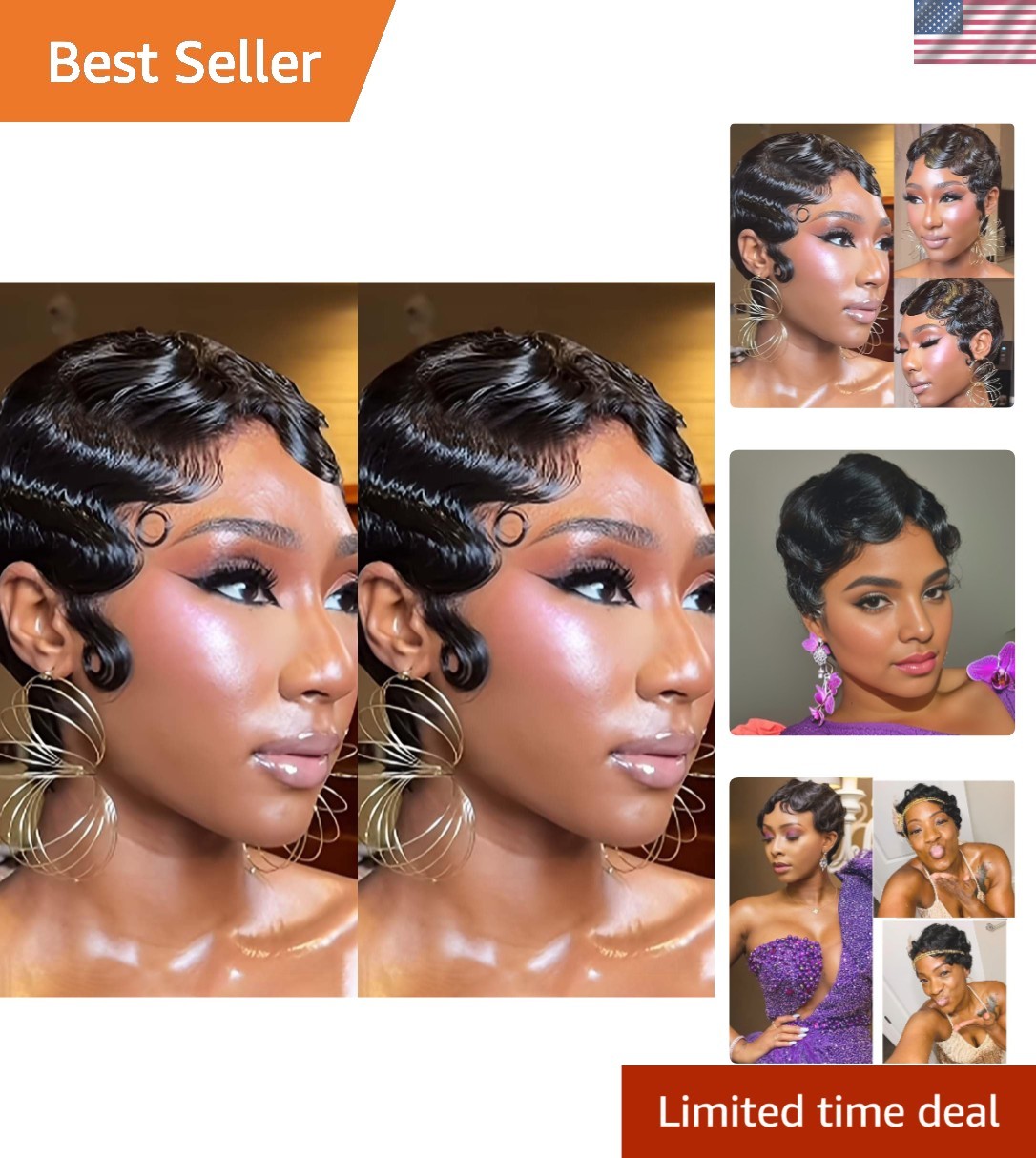 Short Wigs for Black Women Human Hair Ocean Finger Wave Pixie Cut Wig Human H…