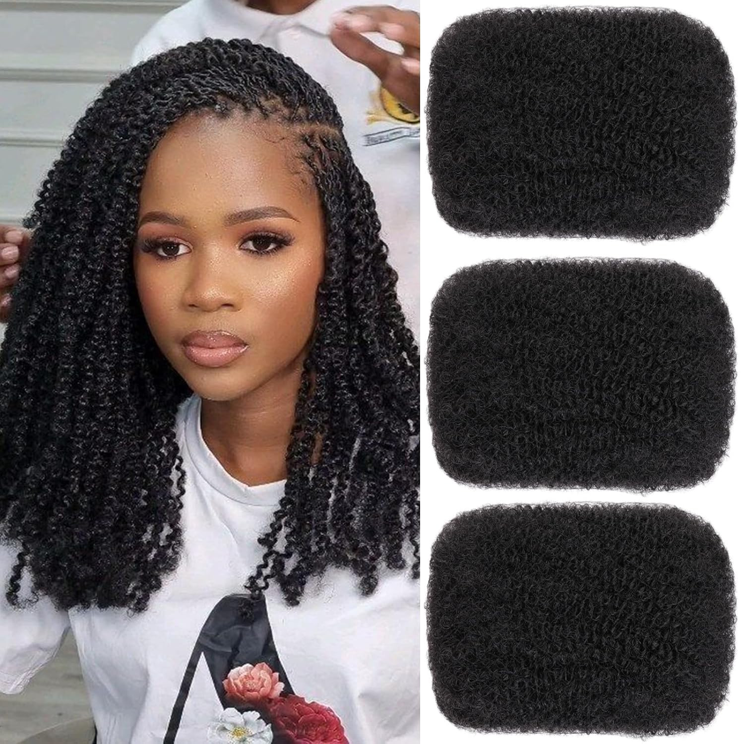 16 Inch 3 Bundles 90g Natural Black Afro Kinky Curly Braiding Bulk Hair For Mini