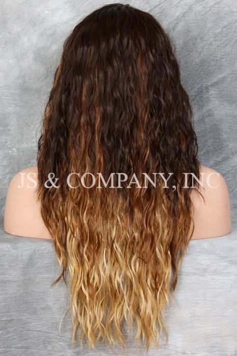 HEAT OK Full Human Hair Blend Lace Front wig Wavy Brown Blonde Tipped NUO GM432