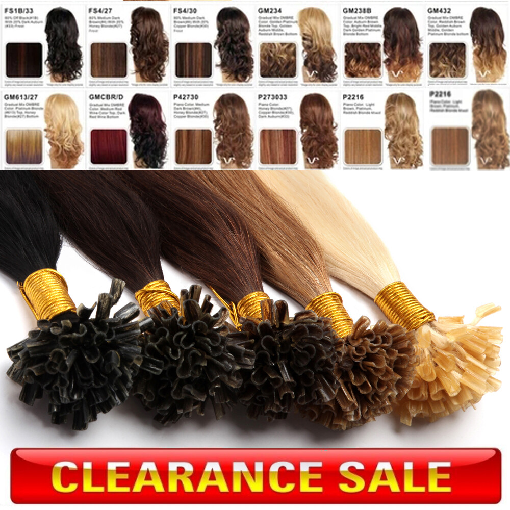 THICK 100PCS Russian 100 Remy Human Hair Extensions Nail U Tip Keratin Pre Bond