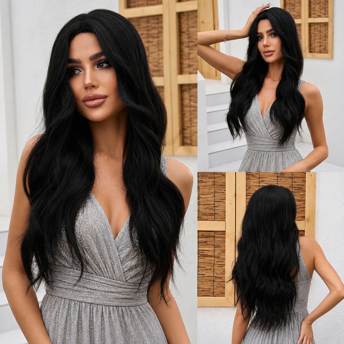 Off black Cosplay Party Wig Long Wavy Heat Resistant Synthetic Hair