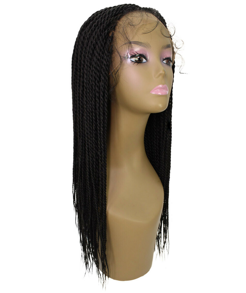 LUXLUXE Nikkita Straight 25″ Long 4X4 Hand-Tied Lace Braided Wig, Natural Black
