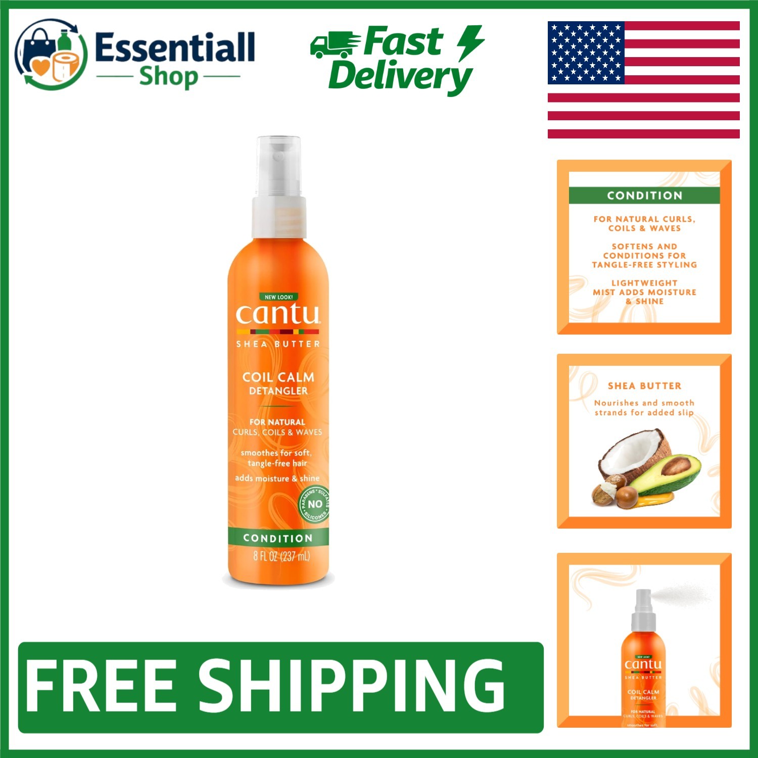 Coil Calm Detangler with Shea Butter & Coconut – 8 Fl Oz for Natural Hair
