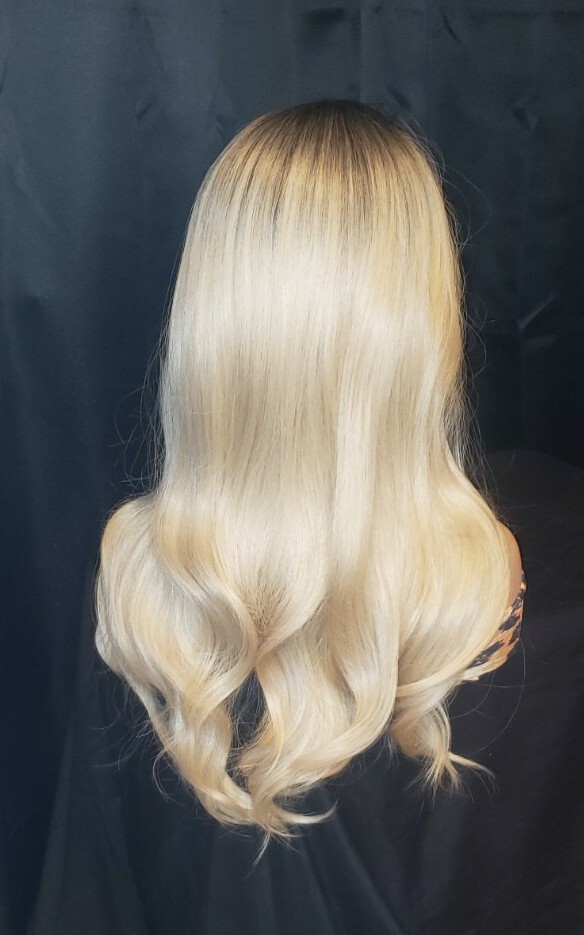Light Blonde Ombre Human HAIR Blend Multicolor Wavy Curly bangs layers