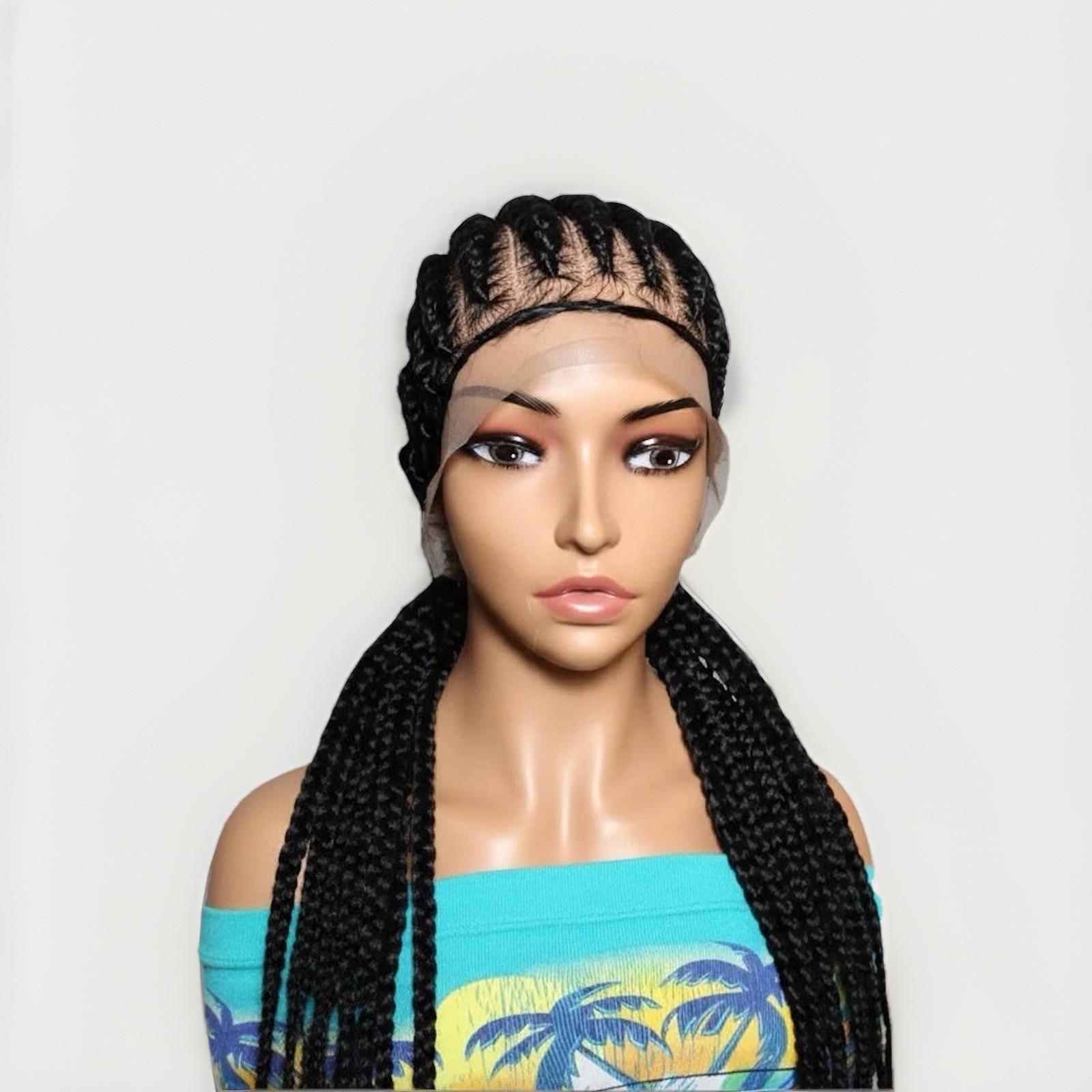 Braided Wig. Cornrow Large Braids. Full Lace with Baby Hair. 38in