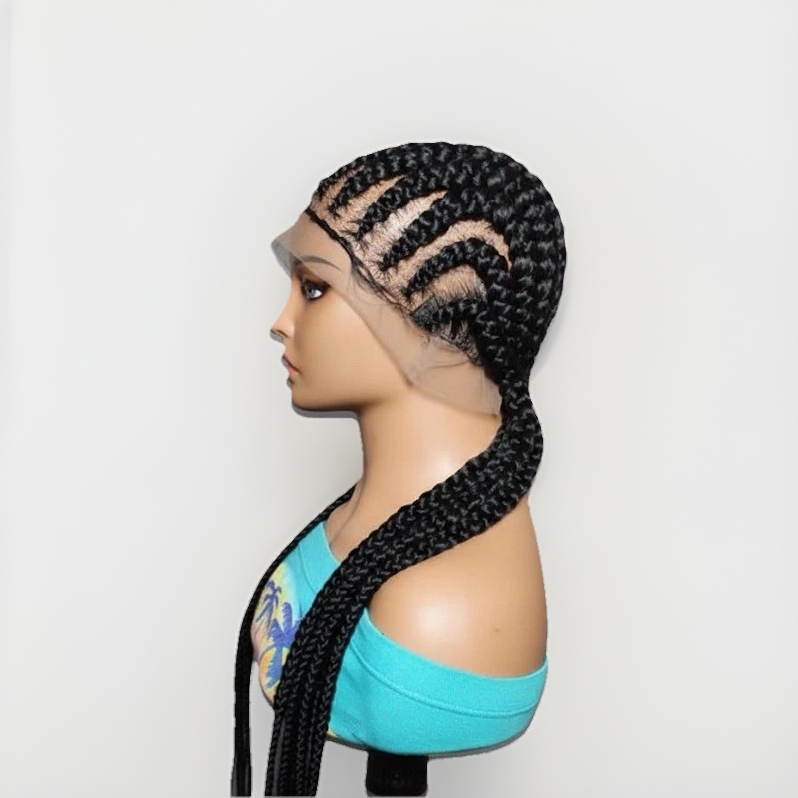 Braided Wig. Cornrow Large Braids. Full Lace with Baby Hair. 38in