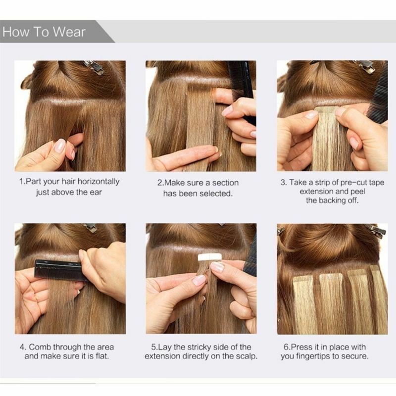 Virgin Remy Human Hair Extensions Tape IN 20/40/60pcs 50-150g Ombre Mix Brown US