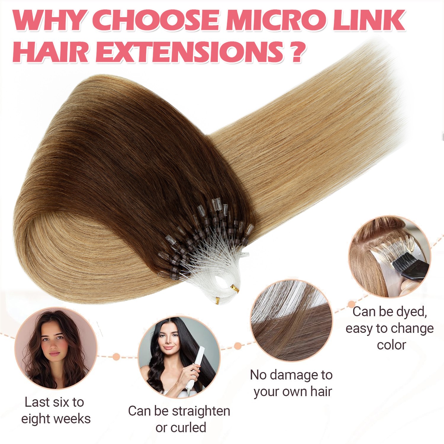 300PCS THICK Micro Loop Real Remy Human Hair Extensions Nano Ring Bead Full Head