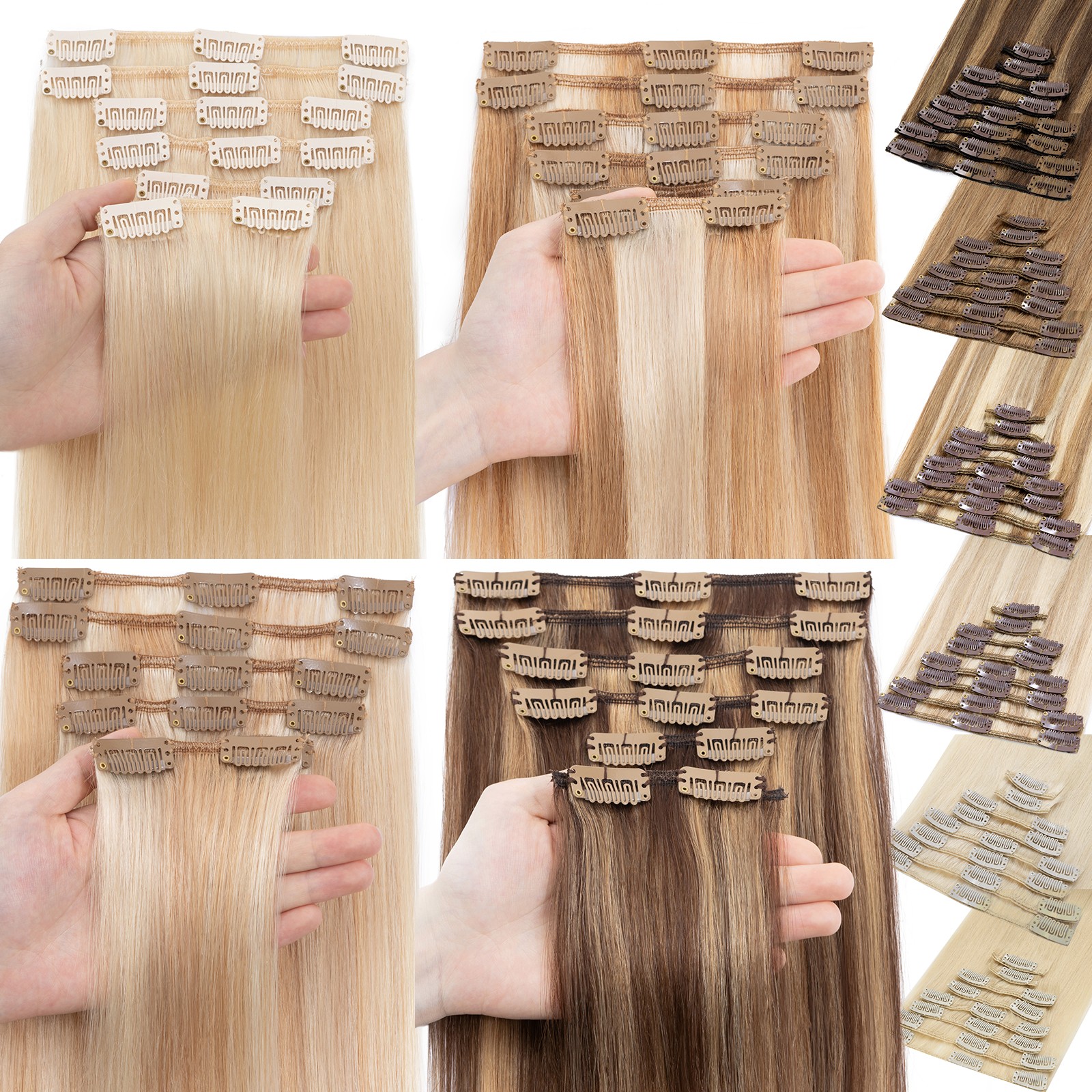 Clip In 100% Remy Real Human Hair Extensions Full Head Highlight Ombre US Stock