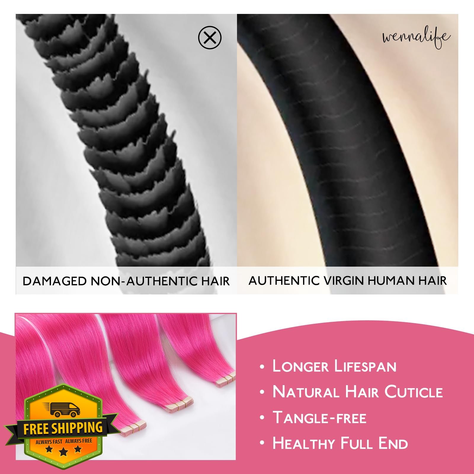 Wennalife Hot Pink tape extensions 12″ 20g