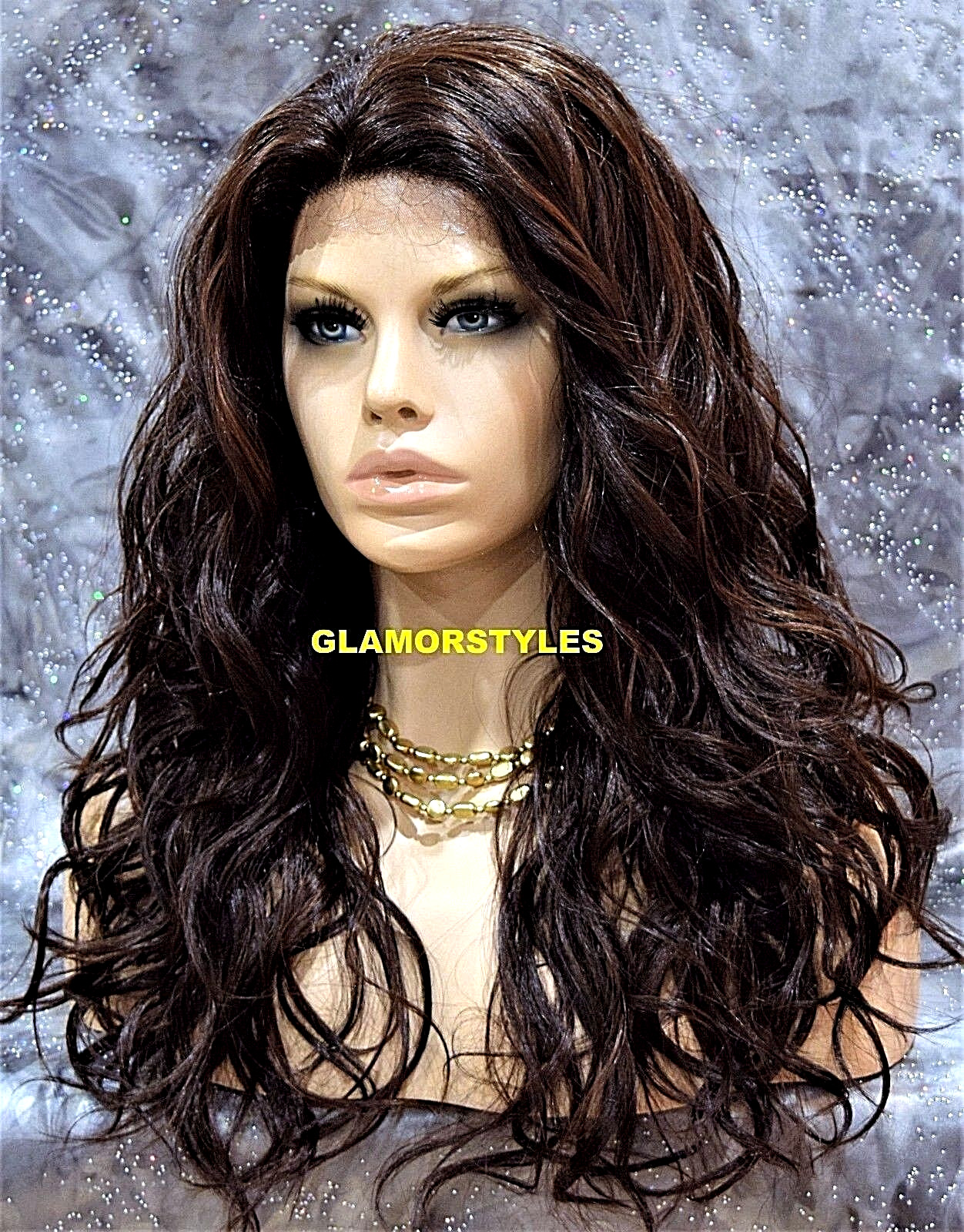 LACE FRONT FULL WIG LONG WAVY LAYERED BROWN AUBURN MIX #FS4.30 HEAT OK NWT