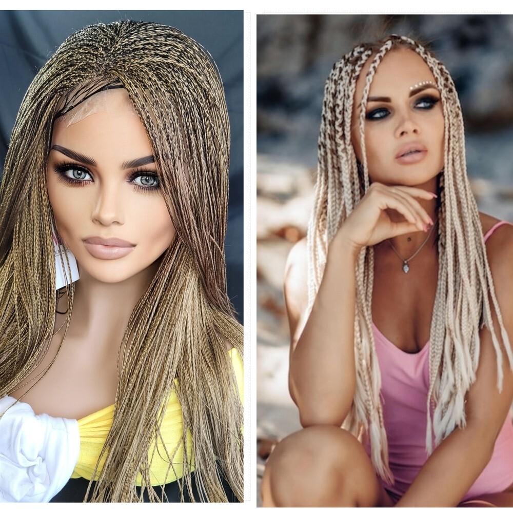 Braided Wig Full Lace Glueless 22″ Micro Braids #27 Ash Blonde Handmade NWT