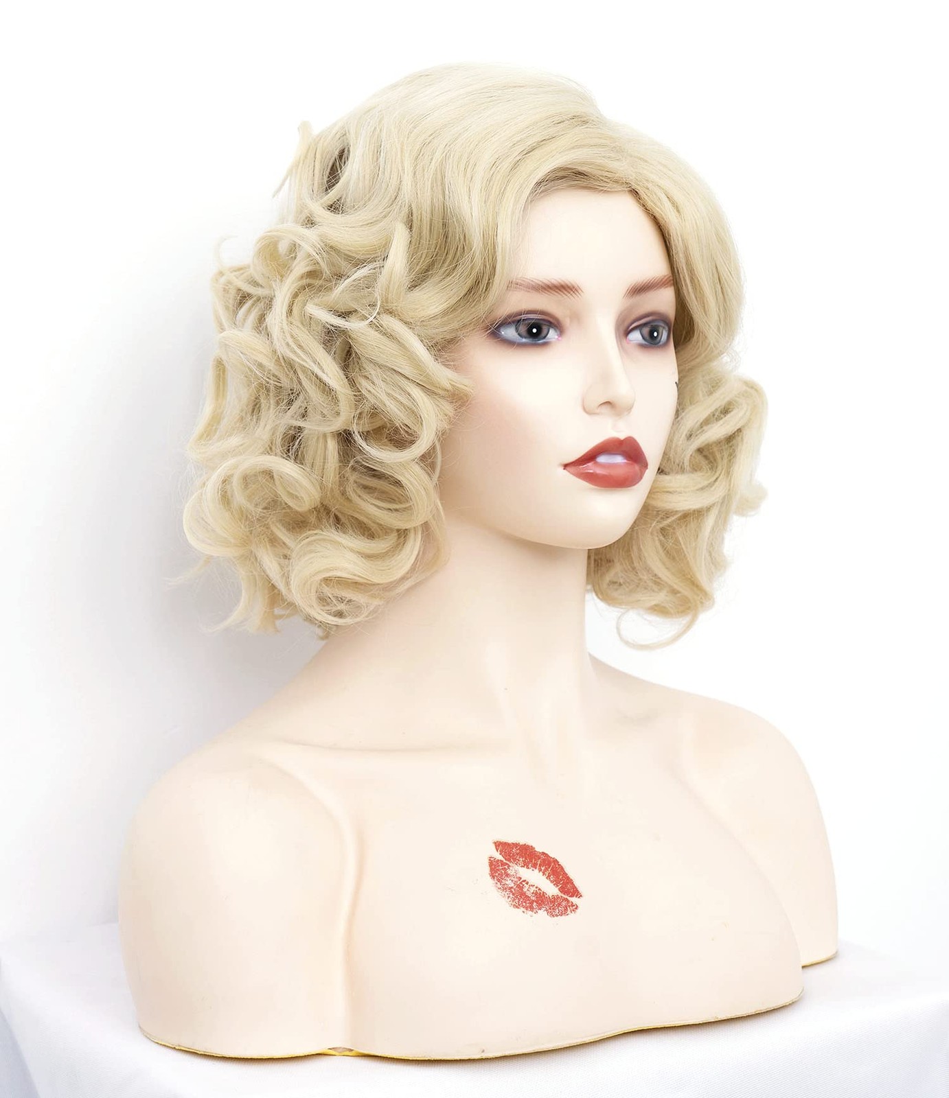 Short Blonde Wavy Wigs for Women Gold Curly Shoulder Length Natural Wig Synth…