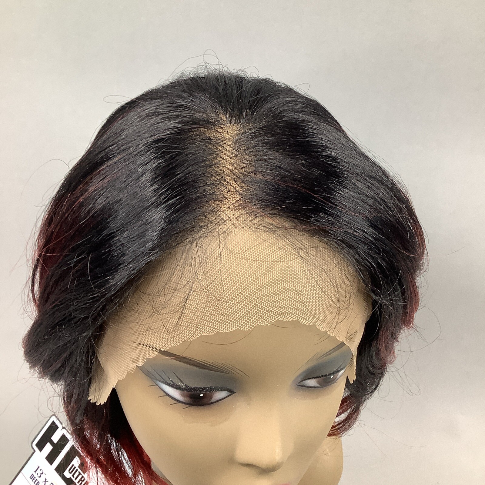 Luna Wig TTL1B/RDBG Dark Root Red Curtain Bang Bob HD 13×5 Lace Front Synthetic