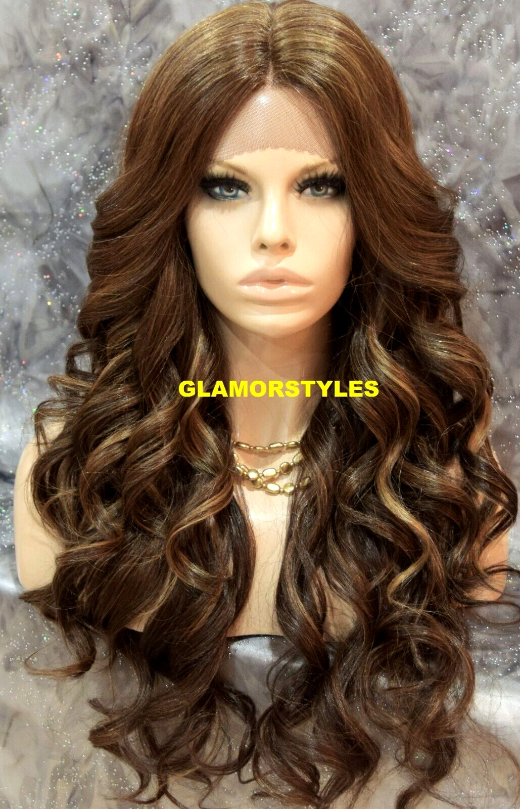 LACE FRONT FULL WIG LONG WAVY LAYERED BROWN GOLDEN BLONDE MIX HEAT OK NWT