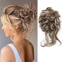 Synthetic Elegant Messy Curly Elastic Rubber Band Hair Bun Fluffy Easy to Style.
