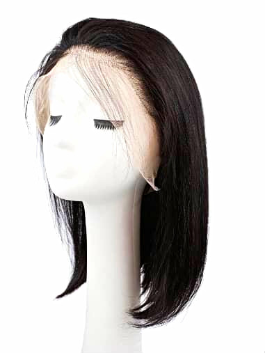 Human Hair Black Straight Bob Lace Front Glueless Wig Free-Part Women One Size