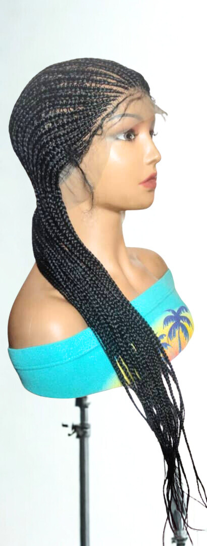 Braided Wig. Large Black Cornrow Braids. Full Lace Baby Hair. Lemonade Braids