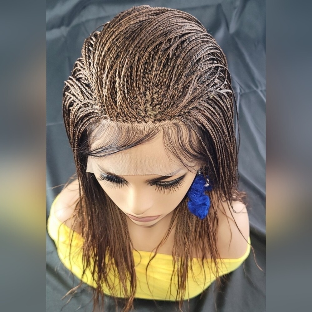 Braided Wig Full Lace Glueless Micro Braids 16” Auburn Ombre Handmade NWT Short