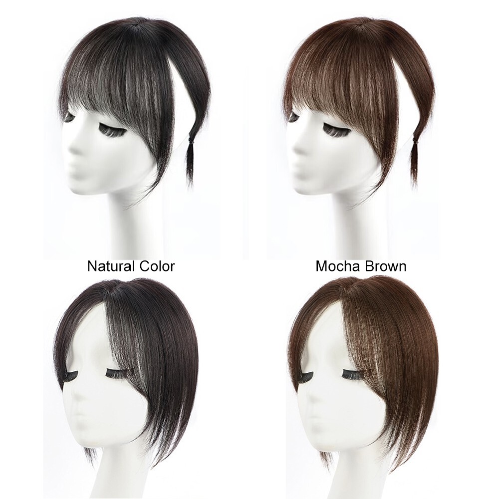 10″ 100% Human Hair Topper with Bangs Fringe Clip in Hairpiece Top Piece Toupee