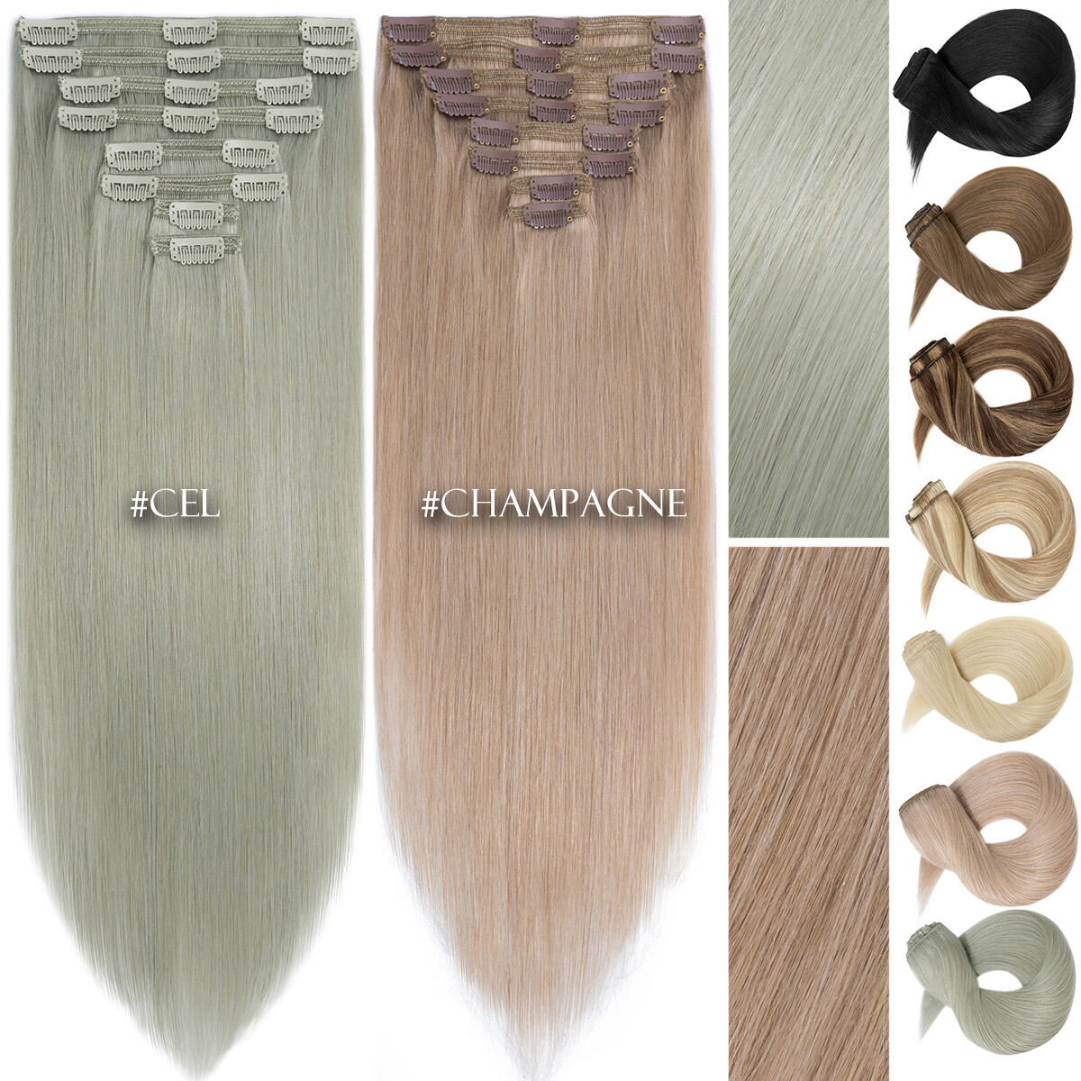 Thick Double Weft Clip In Real Remy Human Hair Extensions 8PCS Full Head Ombre T