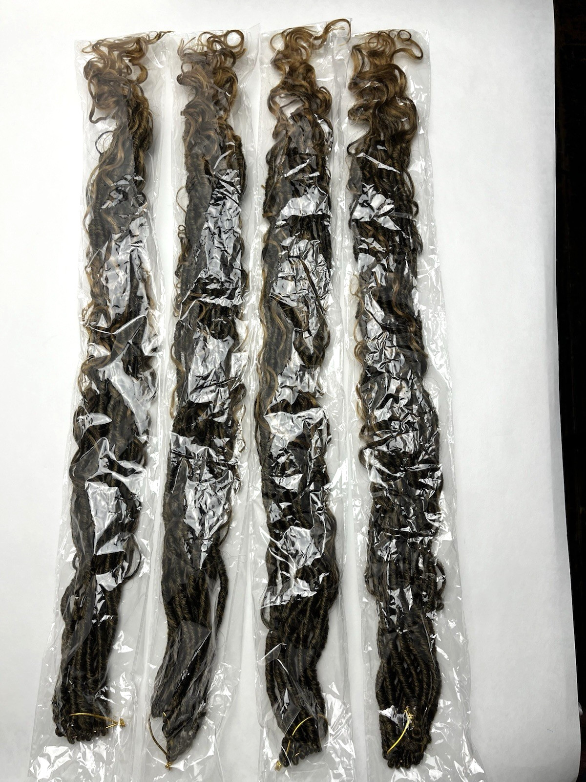 4-pk Faux Extensions Bohemian Curly Style Long 29″ Mixed Brown/Caramel Crochet
