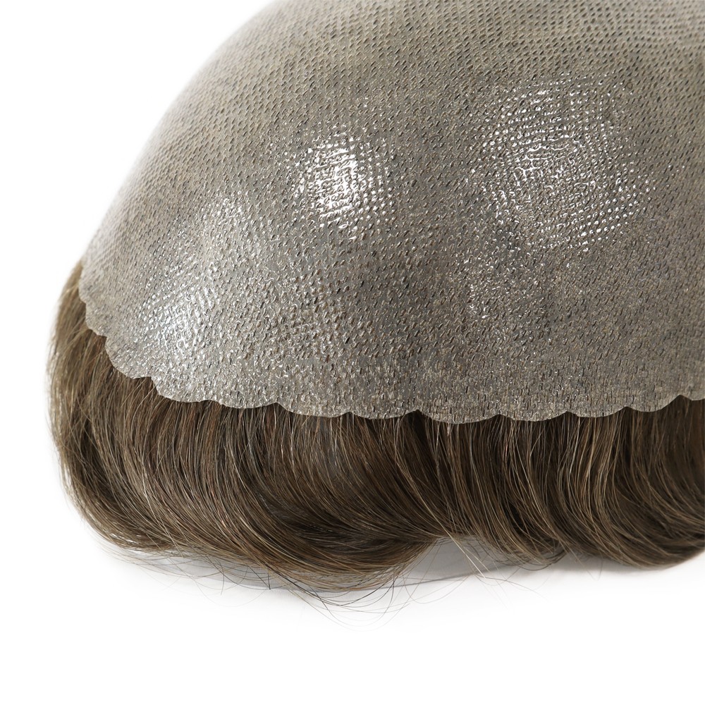 Mens Hair Replacement System All Poly Skin Toupee Knotted Wig Human Hairpiece5”