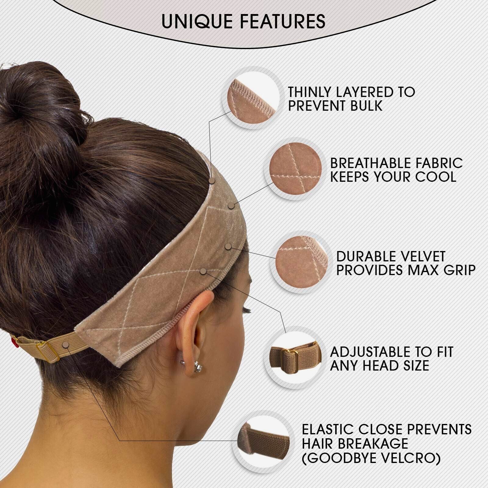 Upgraded Wig Grip Band with Adjustable Elastic Closure Flexible Velvet