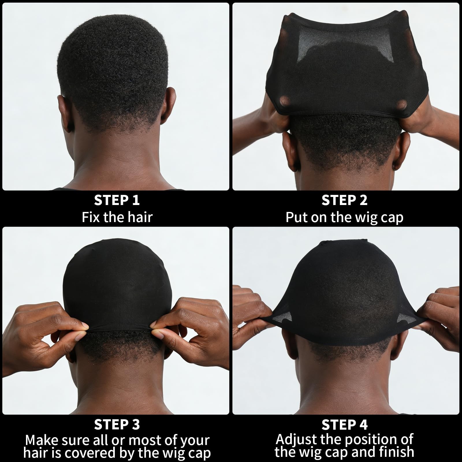 Black Wig Caps 4PCS For Men Nylon Hair Net Stretchy Lightweight Stocking