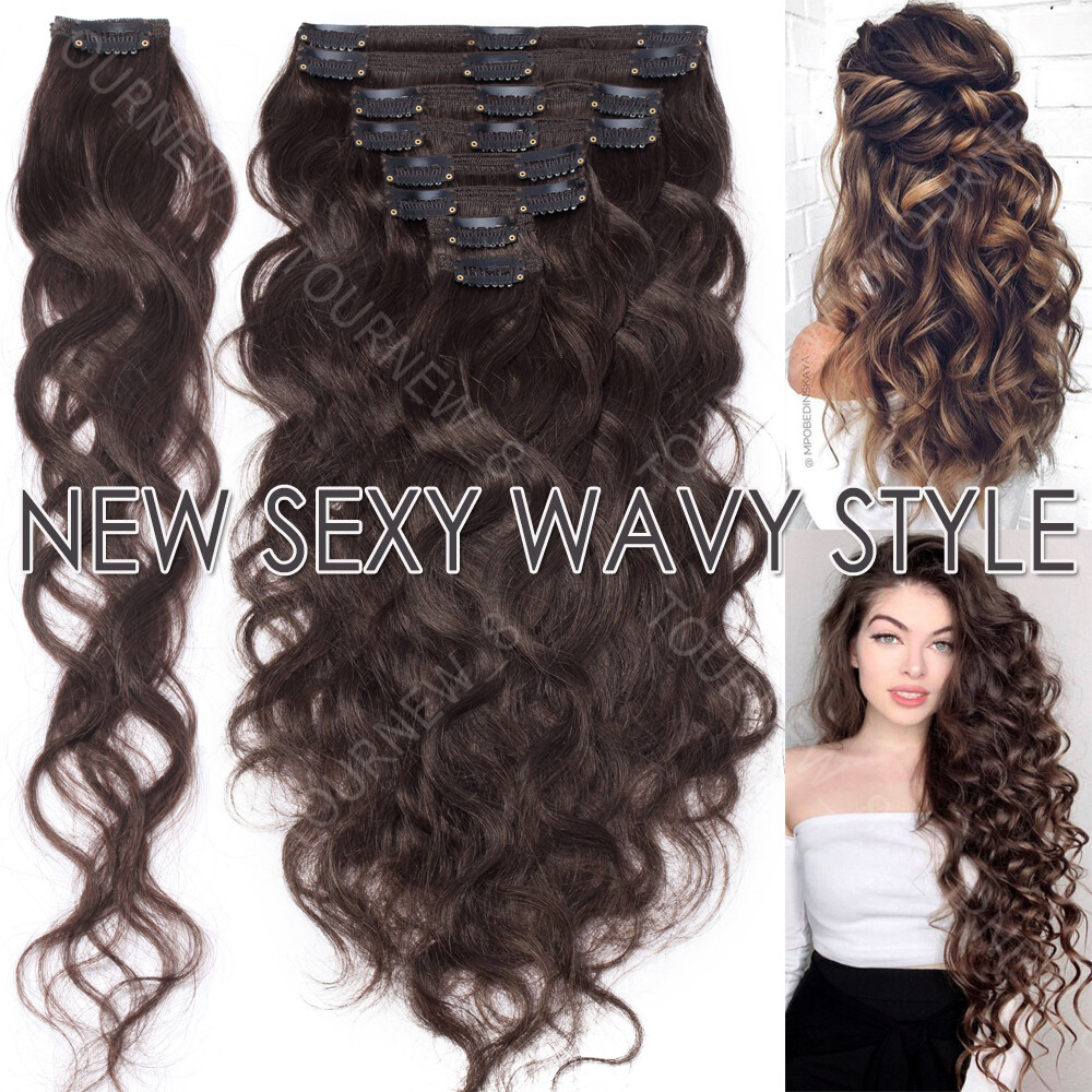 Brazilian Thick Clip In Double Weft Full Head 100% Human Hair Extensions Remy US