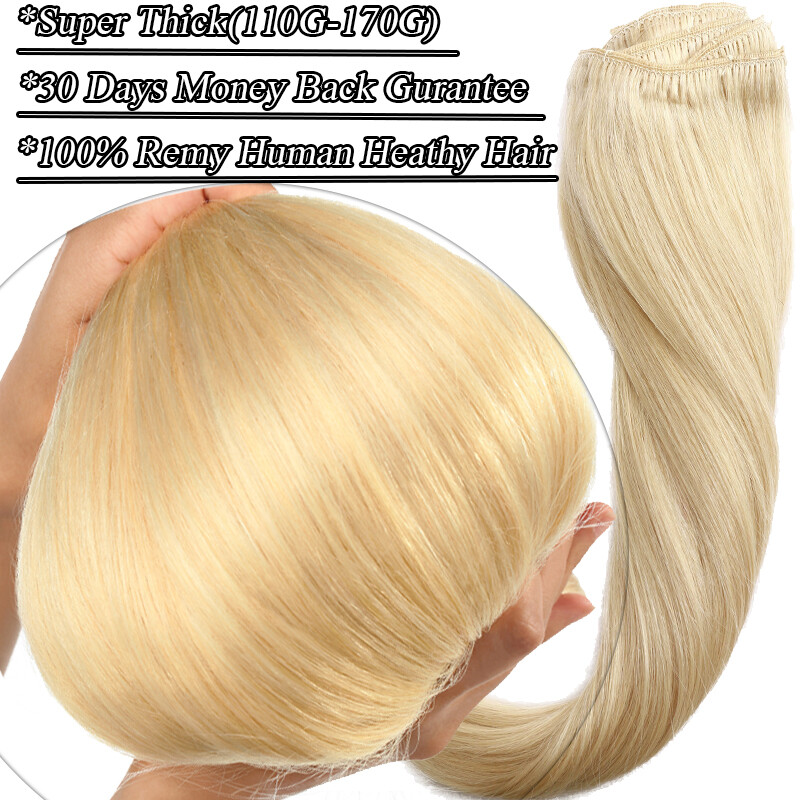 170G Real Thick Clip In Russian Remy Human Hair Extensions Double Weft Full Head