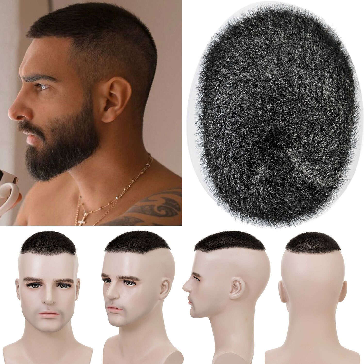 Invisible Ultra Thin Skin Mens Toupee Human Hair Replacement PU Systems Buzz Cut