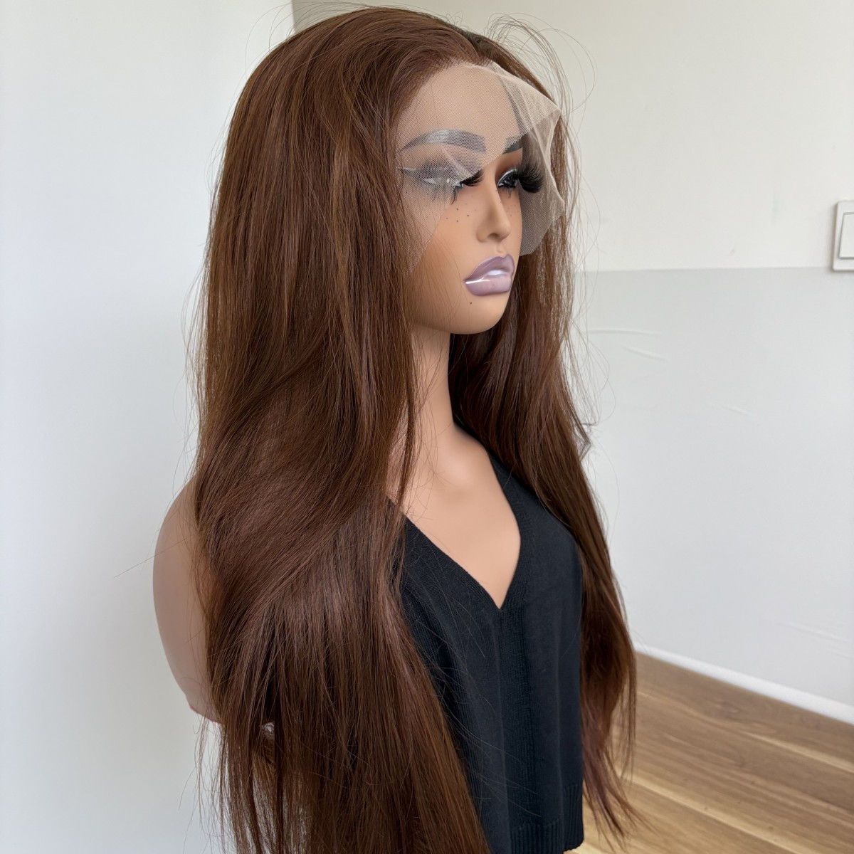 Dark brown Frontal Lace Wigs Long Straight Women Heat Resistant Hair