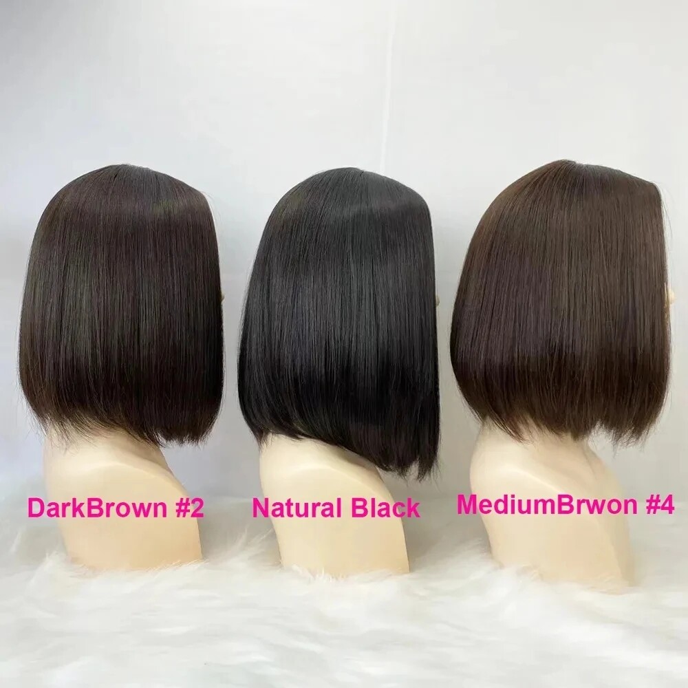 5*5 Silk Base Lace Closure Wig Short Human Hair Bob Wigs Silk Top Black Brown