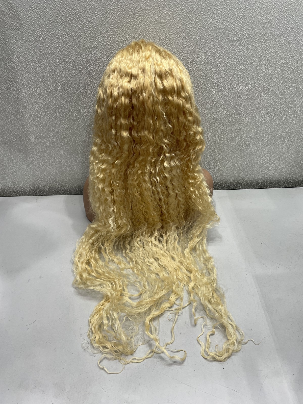 613 Blonde Curly Human Hair Blend 13×6 Lace Front Glueless Wig, 32”