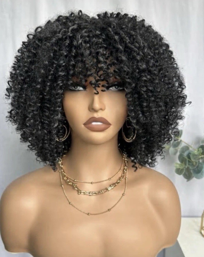Women Curly Wig. Synthetic Frontal. High Quality Futura F Black Bang Glue-less
